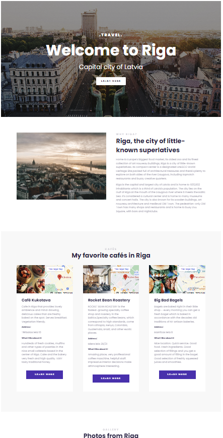 Travel page project prieview
